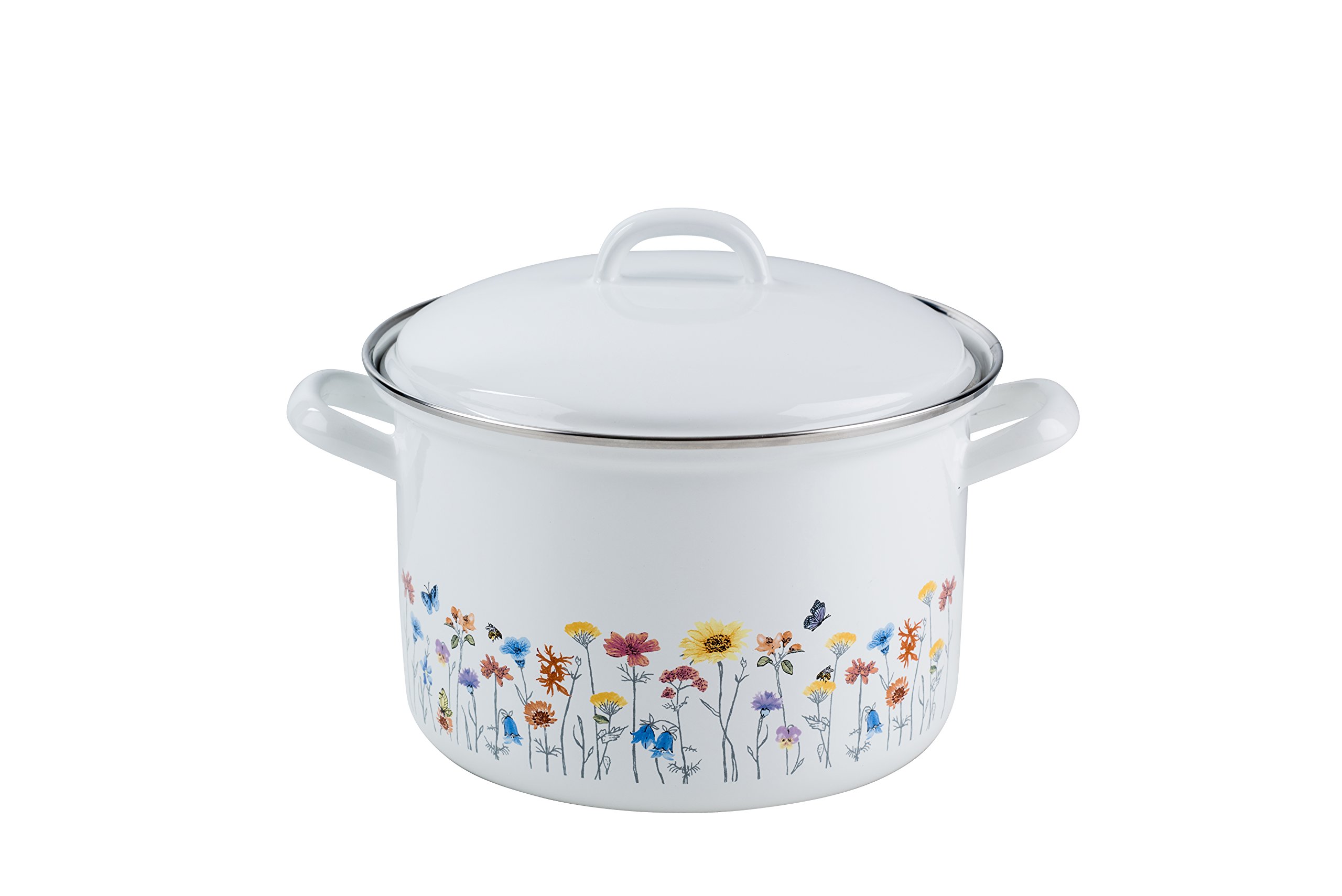 Riess, 0558-070, Emaill-Set, juego de ollas 5-TLG, compuesto por ollas para carne de 16, 20 y 24 cm, cazuela de 20cm y cacerola de 12 cm, NOUVELLE - FLORA EXTRA STARK, esmaltada