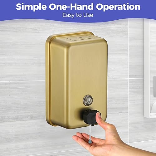 Miniatura 7 de Dispensador de jabón vertical de acero inoxidable dorado cepillado de 37.2 fl oz37 onzas de capacidad, de grado comercial, dispensador de jabón de