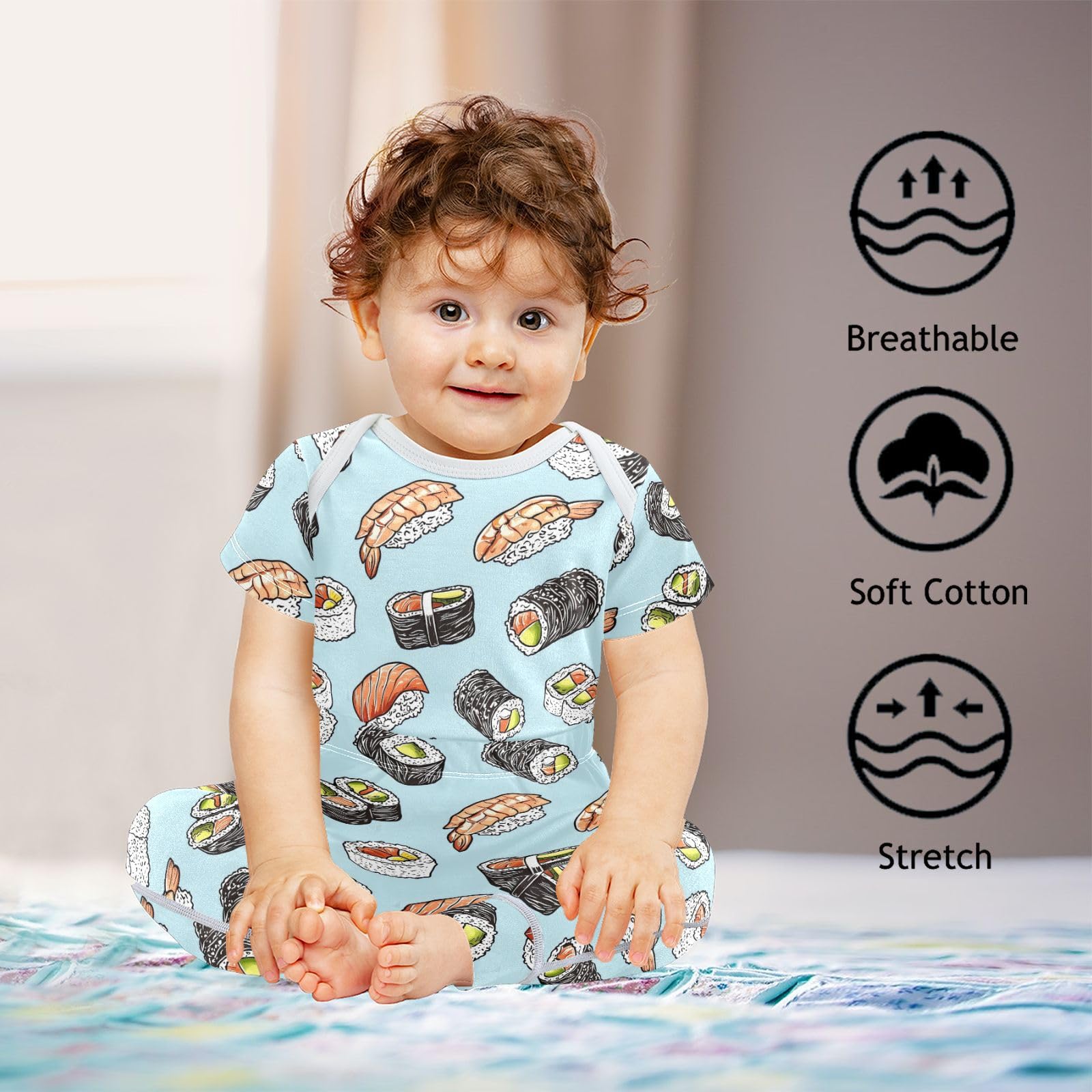 vvfelixl Baby Layette Sets Clothes,Yummy Sushi Baby Bodysuits Set,Unisex Babys Pants Sets Short Sleeve 12-18M