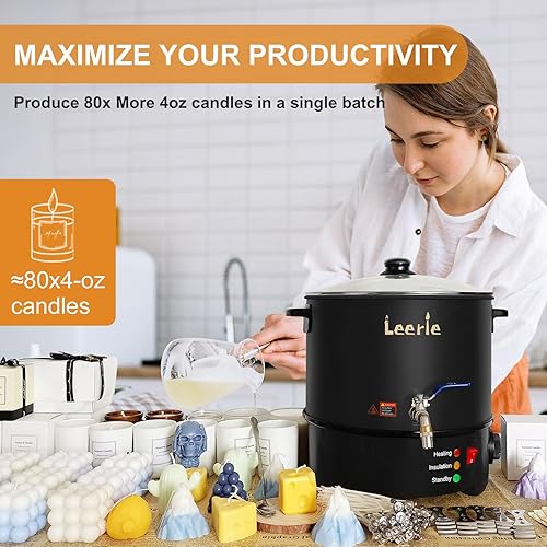 Miniatura 2 de Leerie 10 cuartos de galón  20 libras derretidor de cera comercial para hacer velas, kit de olla eléctrica extra grande L10 para hacer velas