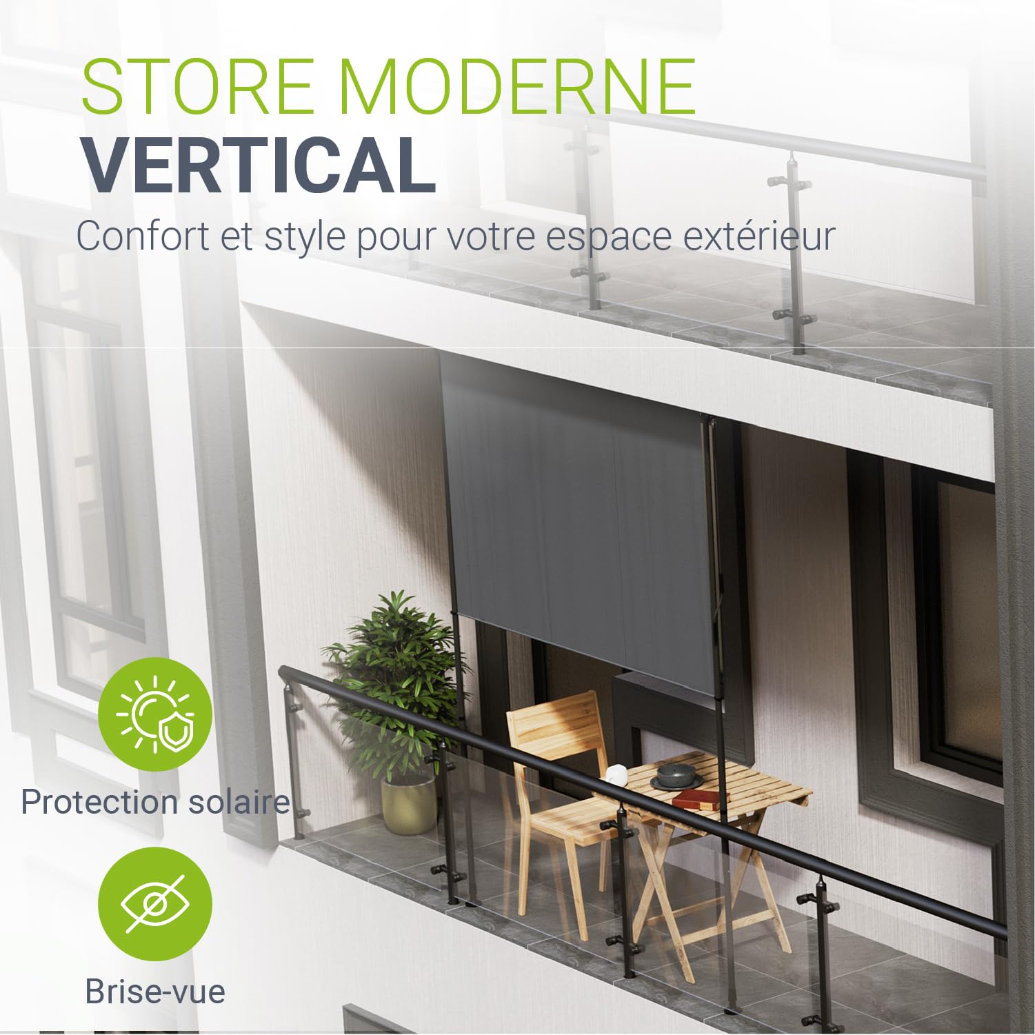 Juskys Store Vertical Barbados 200x310 cm - Store à Pince Extensible, Protection Solaire & Visuelle, Résistant aux Intempéries & UV, Déperlant - Gris