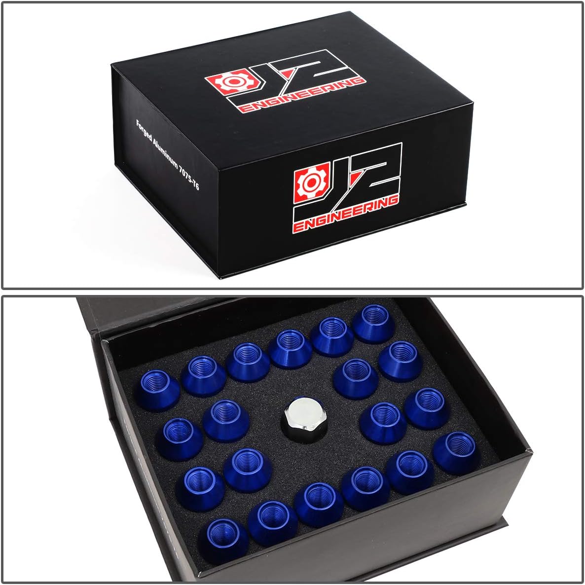 Auto Dynasty J2 Engineering 7075 Compatible withged Aluminum M12X1.5 20Pcs 50mm Long Open End Lug Nut Set w/Turner (Blue)