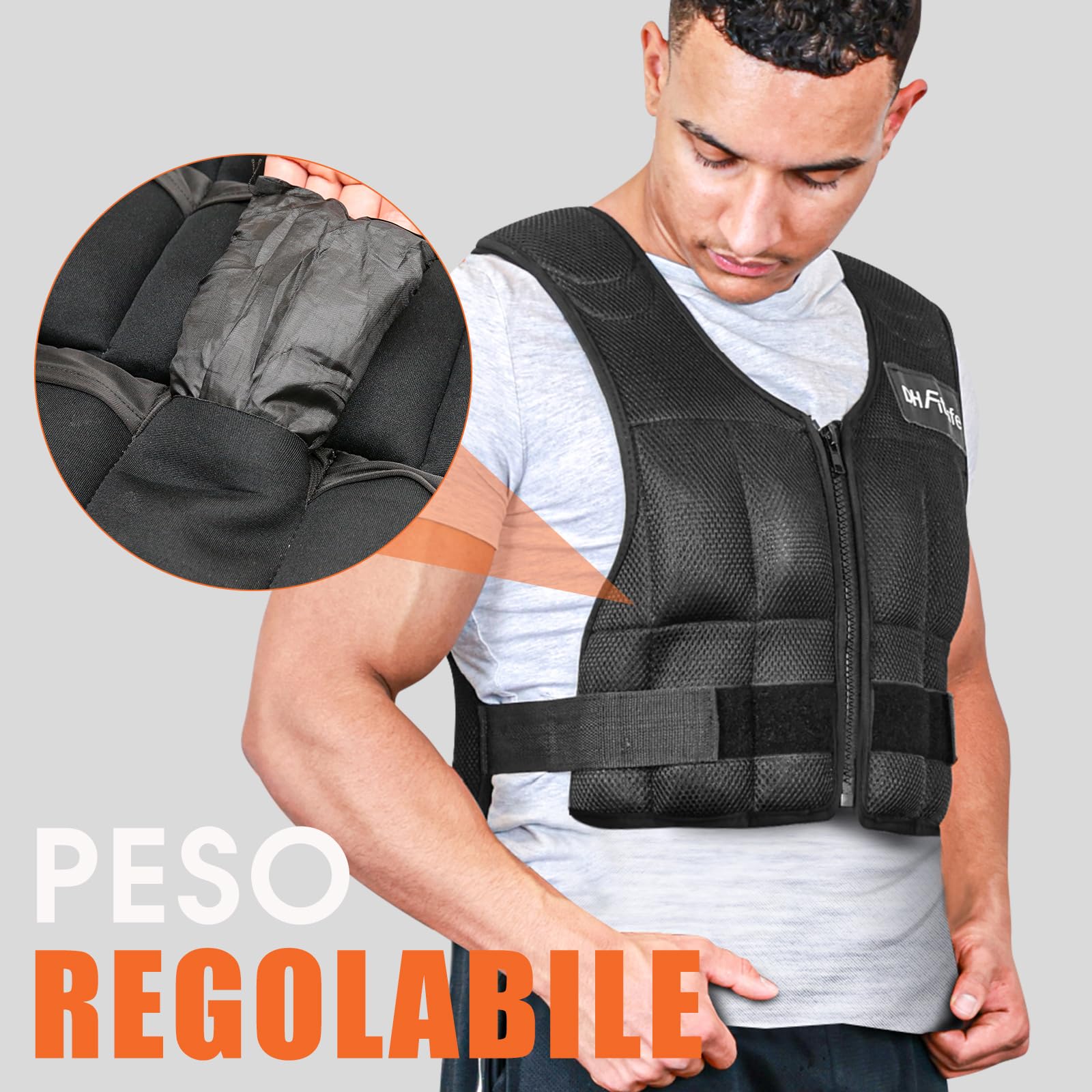 DH FitLife Giubbotto Zavorrato Regolabile 10/20/30kg | Gilet Zavorrato per Allenamento Crossfit, Corsa, Calisthenics e Sviluppo Muscolare | Gilet Pesi con Zip | Weighted Vest per Donna e Uomo