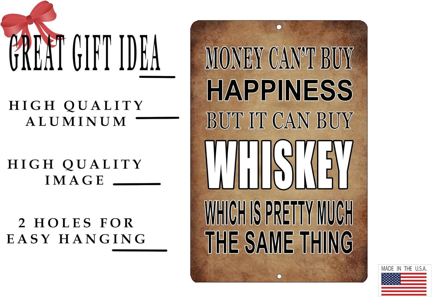 Rogue River Tactical Funny Sarcastic Money Can't Buy Happiness But It Can Buy Whiskey Metal Tin Sign for Wall Decor, Man Cave, Bar, Office, Garage Shop - Image 2