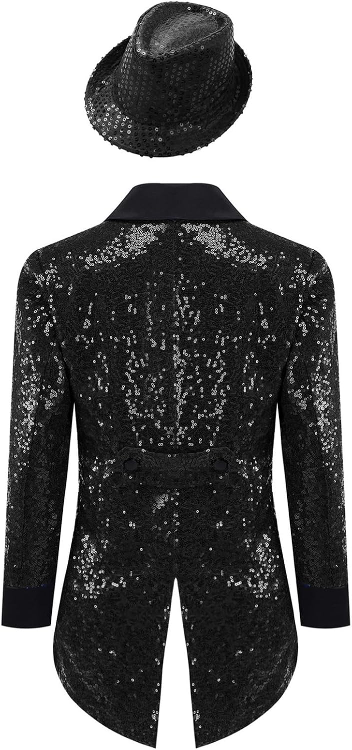 CHICTRY Magician Dress for Boys Wedding Banquet Party Blazer Glitter Suit Jacket Gentlemen Tuxedo Tailcoat