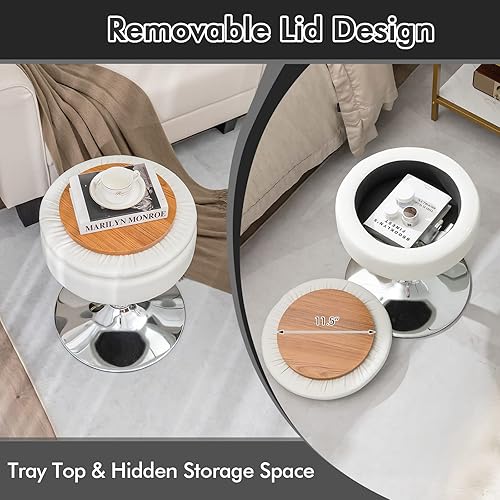 Miniatura 6 de COSTWAY Taburete de bar de altura de mostrador piel sintética copetuda de 20 a 26 pulgadas de alto silla giratoria ajustable con bandeja extraíble