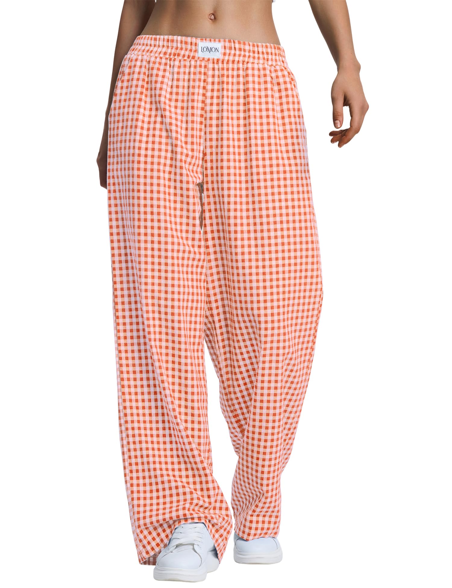 LOMON Womens Striped Gingham Boxer Pants Spring Summer Pajama Lounge Pj Casual Plaid Trousers Y2K Beach Bottoms with Pockets