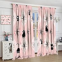 Vista 4 de JESTRONRY Cortinas de gato negro de mediados de siglo, color rosa, atómico, abstracto, vintage, bohemio, geométrico, estilo de los años 50, 60