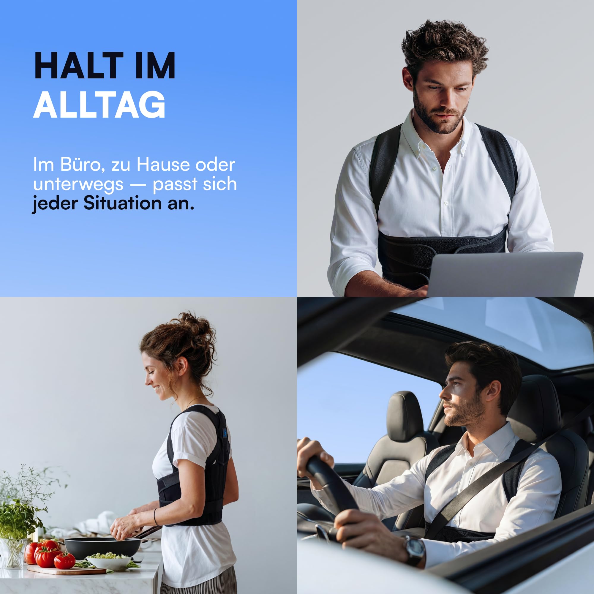 Haltungskorrektur Rücken Damen Herren - Rücken Geradehalter & Rückenstützgürtel, verstellbarer Rückengurt für gerade Haltung, inkl. 2 Schulterpolster