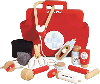 Le Toy Van Ensemble Médical Vintage en Bois FSC et Trousse Rétro en Tissu Décoré