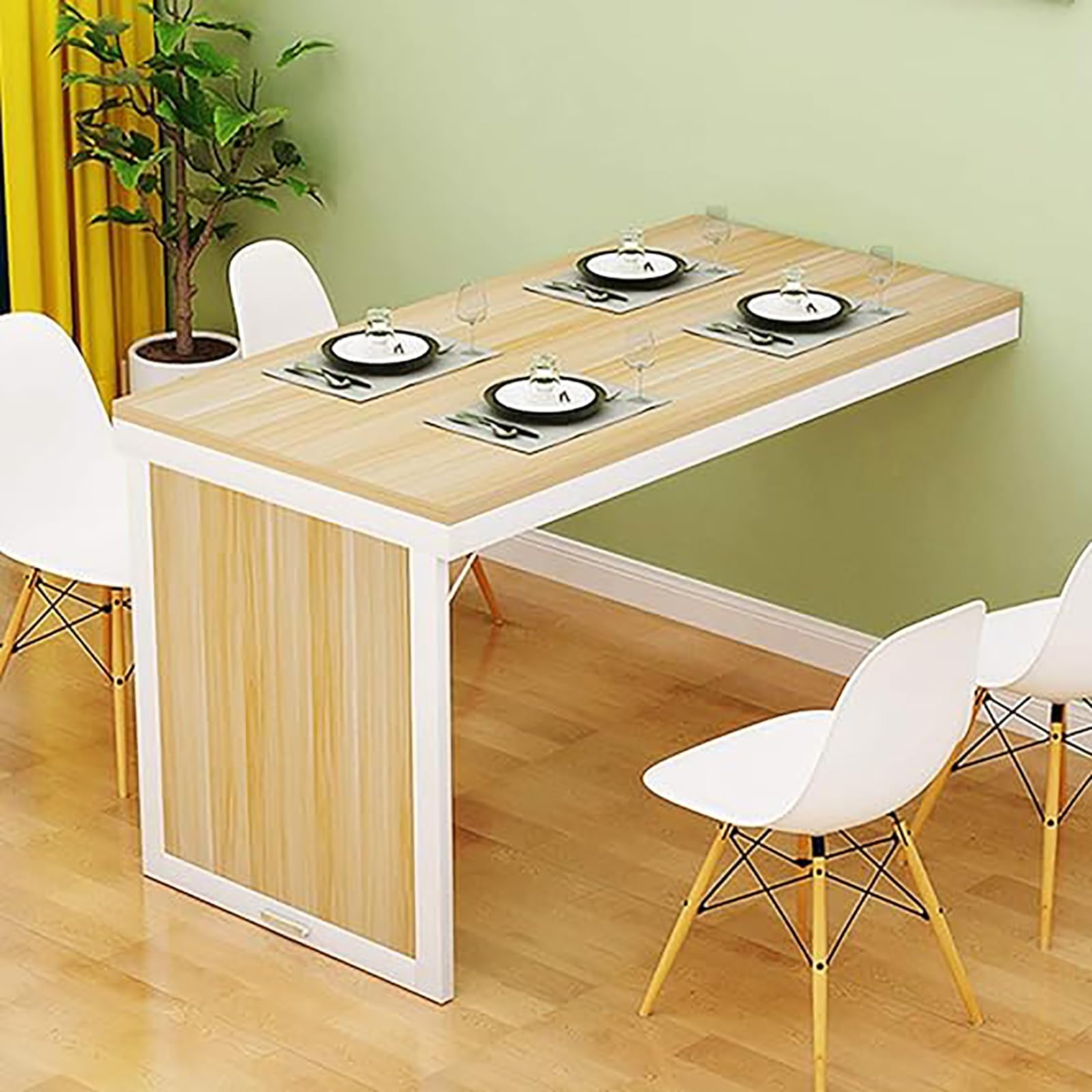 GHFXSCV Folding Wall Mounted Dining Table Space Saving Wood Kitchen Foldable Table Modern Home Office Desk (35.4"x15.7"x29.5" Natural A)