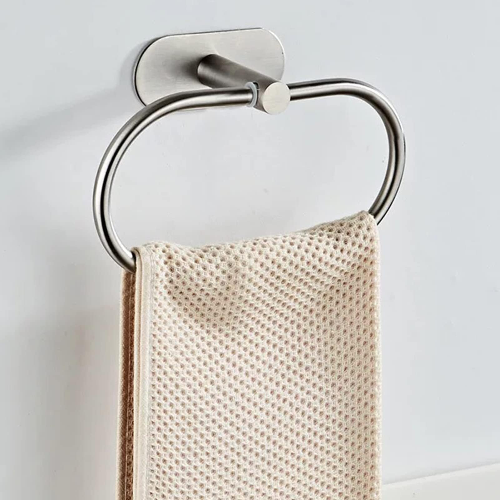 Cyrank Toallero Ovalado para Montar sin Taladrar, Colgador Toalla Baño de Acero Inoxidable, Moderno Toalla Anillo Pared para Pegar, sin Perforación Toallero de aro para Baño Cocina Montaje en Pared