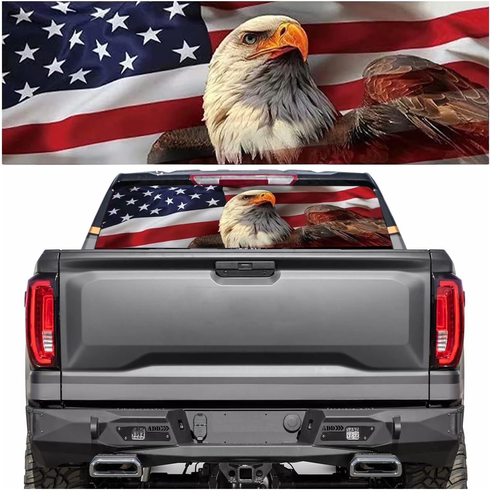 Rear Window Decals for Trucks - 65x22 in Back Window Decals Fit Most Pickup Trucks SUV, Vinyl American Flag Back Window Decal Truck Rear Window Graphics for Personalized Decoration