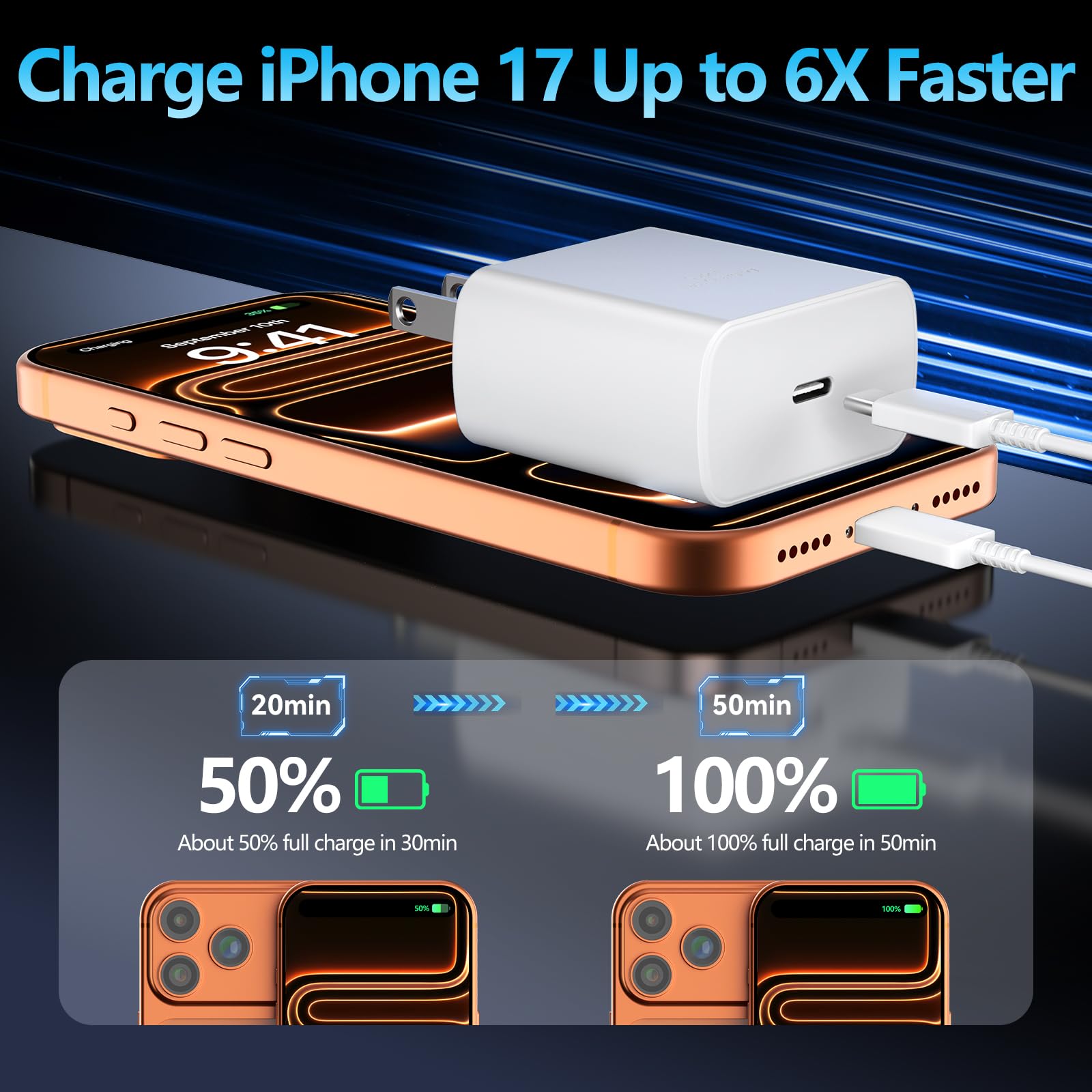 Cargador de teléfono 15 Pro MAX de Carga rápida, Cargador USB C súper rápido de 45 W para iPhone 15 Pro MAX de 10 pies, Cable de Carga Tipo C con Bloque de Carga rápida para iPhone 15/15 Pro/15 Pro