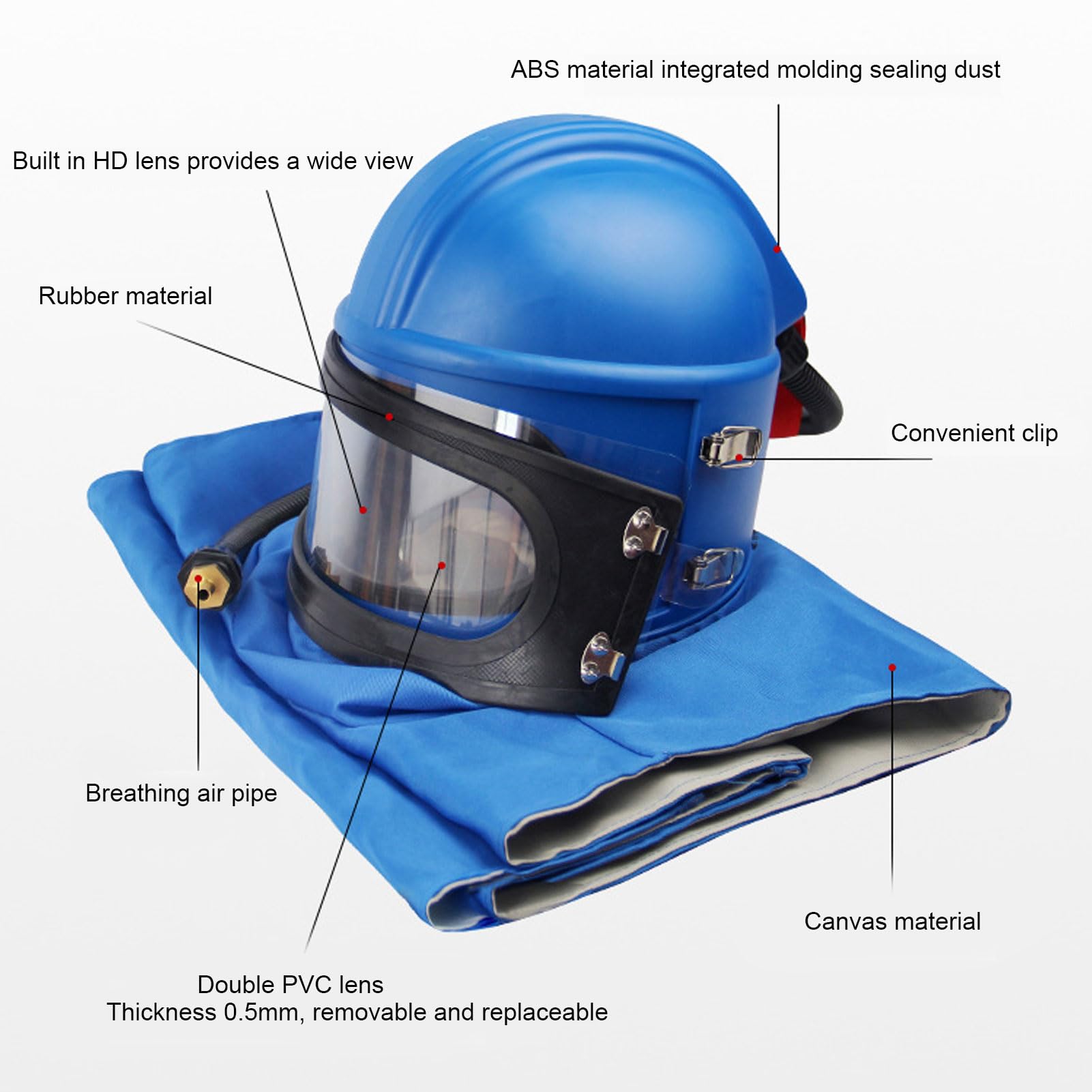 Casco Sabbiatura Professionale con Lenti Regolabili Doppio Strato Flusso Aria per Pittura Taglio Pulizia