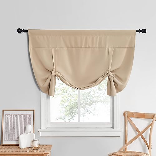 NICETOWN Cortinas opacas romanas Cortina de cocina estilo granja, cenefa de cortina con lazo para ventana pequeña de baño, 1 pieza, 52 pulgadas de