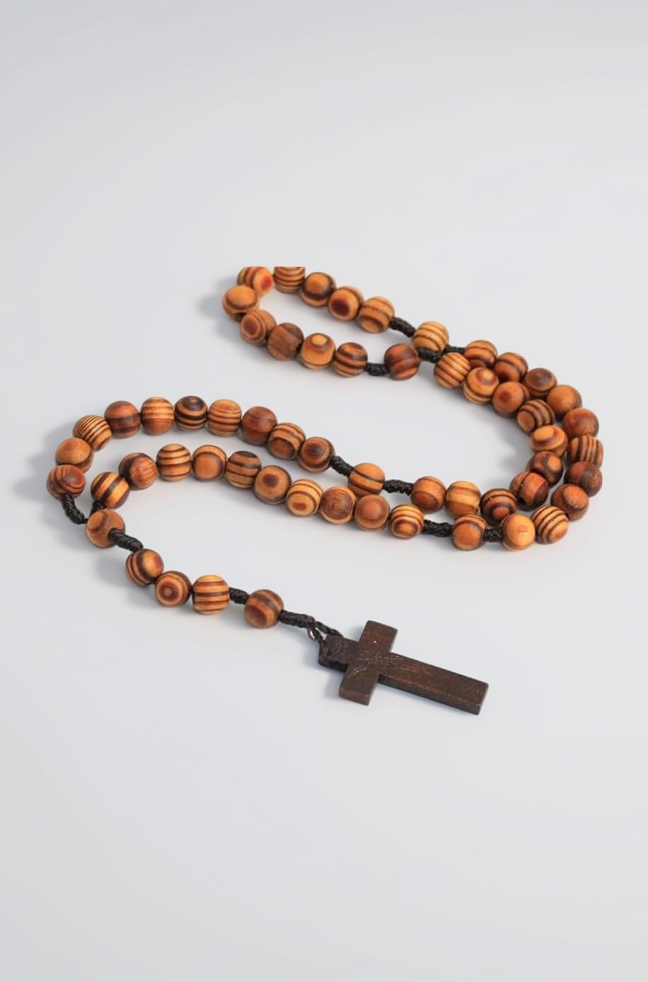 SBWC Wooden Cross Fabric Catholic Rosary Chain for Men and Women, Jesus Cross Mary Christian Catholic Prayer Rosary Beads Mala Mixed Wood Colour