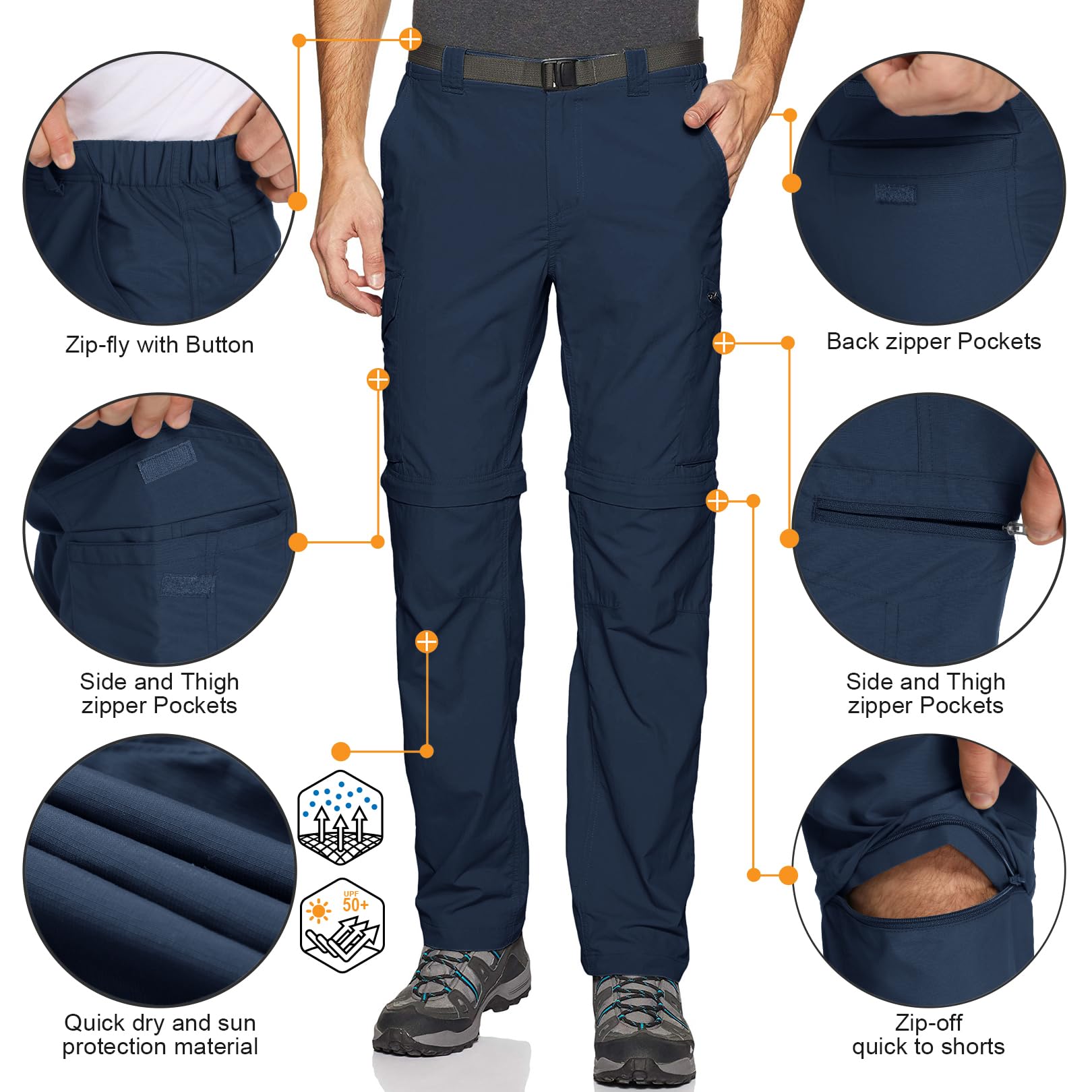 Pantalon de randonnée convertible léger pour homme - Séchage rapide - Fermeture éclair - Pour la pêche, le safari, le camping, les voyages - Pantalon scout