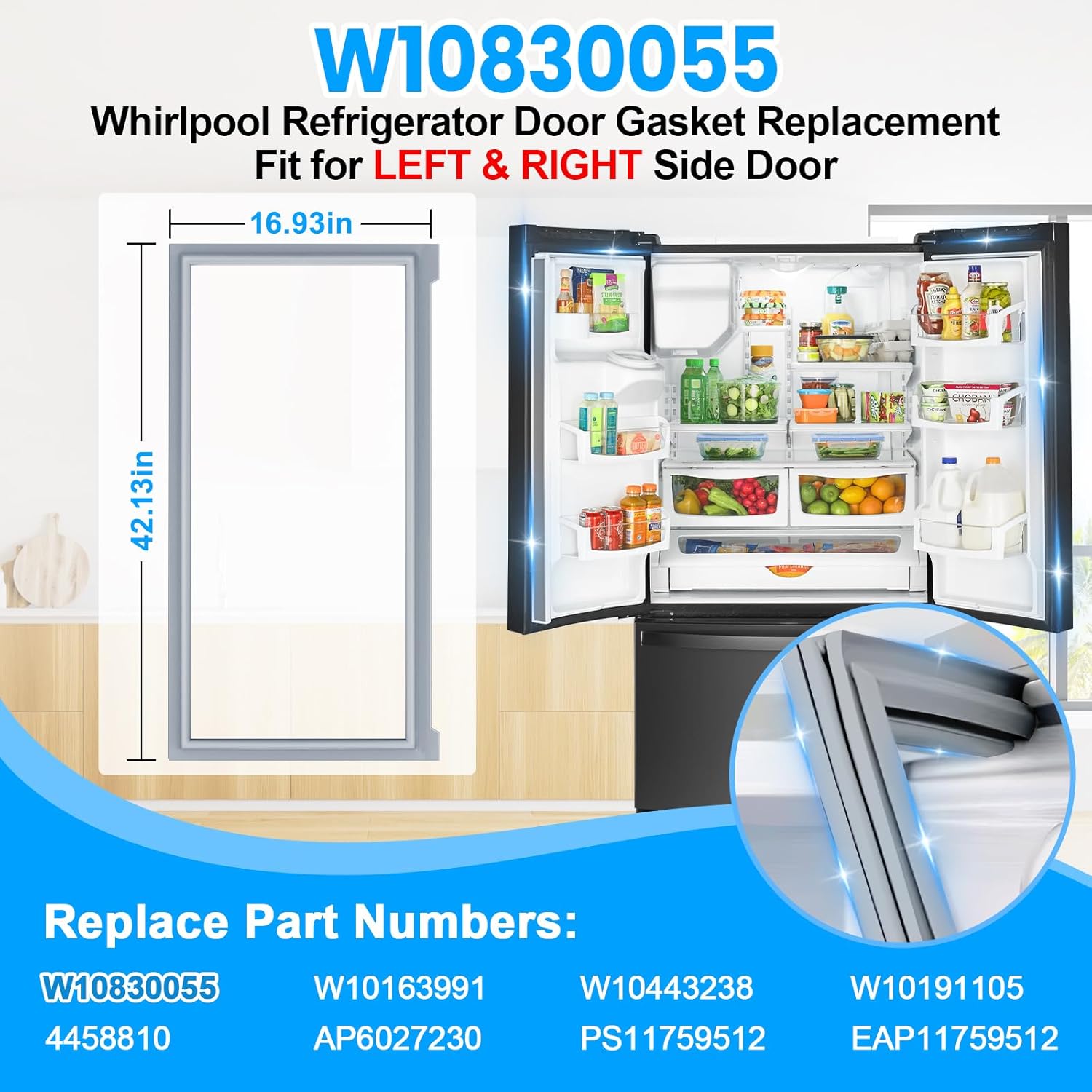 [2 Pack] Upgraded W10830055 Refrigerator Door Gasket Compatible with Whirlpool Refrigerator Door Gasket Replacement, W10443238 W10163991 WRF555SDFZ Fridge Door Seal Kenmore Refrigerator Door Gasket