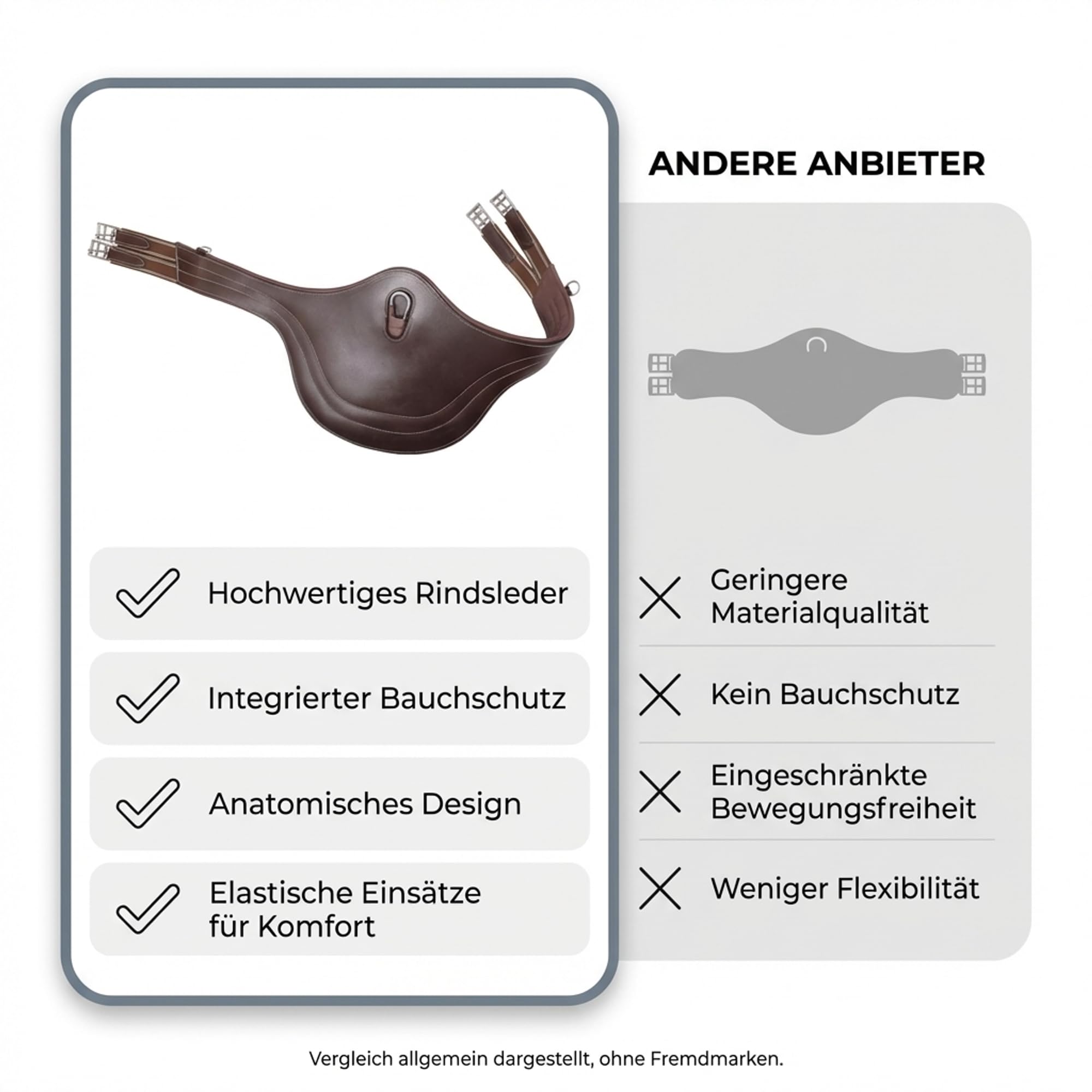 ARBO-INOX Stollenschutzgurt anatomischer Sattelgurt – Bauchschutz beim Reiten – Leder mit Elastikeinsätzen | 105-135 cm Längen | Braun oder Schwarz