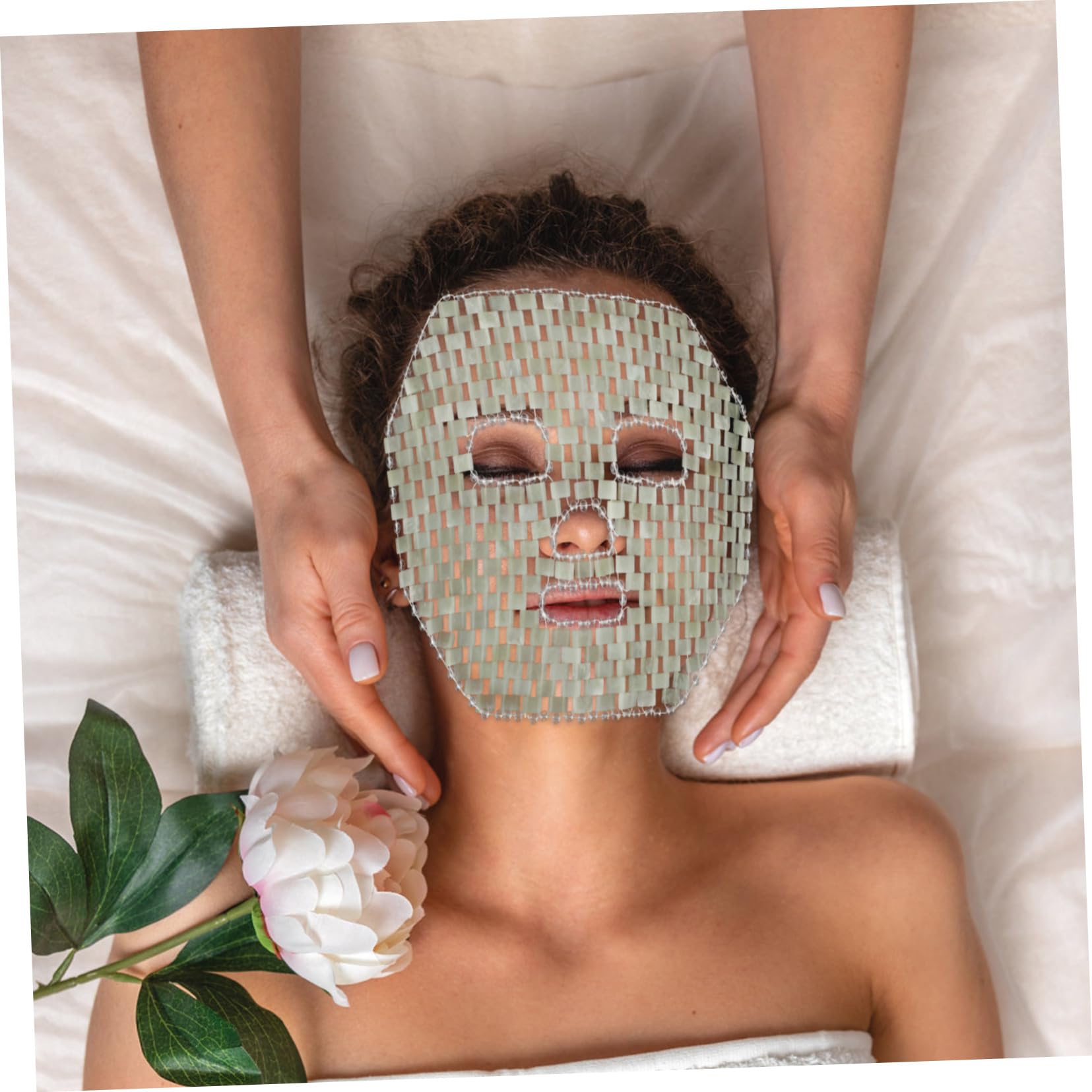 FRCOLOR Natürliche Jade Gesichtsmaske mit Kühlfunktion und Massage Spa Kühlmaske für Frauen Schmerzlindernd für Zuhause und der Tiefenreinigung