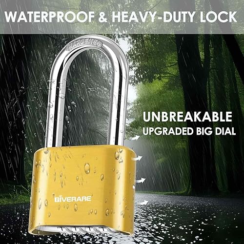 Miniatura 5 de Cerradura de combinación de 4 dígitos, candado de metal resistente, cerraduras de aleación para exteriores con grillete largo de acero endurecido,