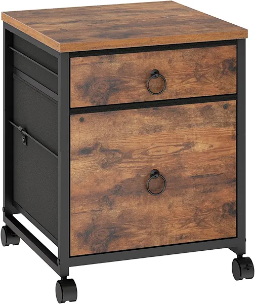 HOOBRO File Cabinet, 2-Drawer Vertical Mobile Office Cabinet, Rolling Printer Stand, for A4/Letter Size Files, Nonwovens Drawer, for Home Office, Rustic Brown BF21WJ01