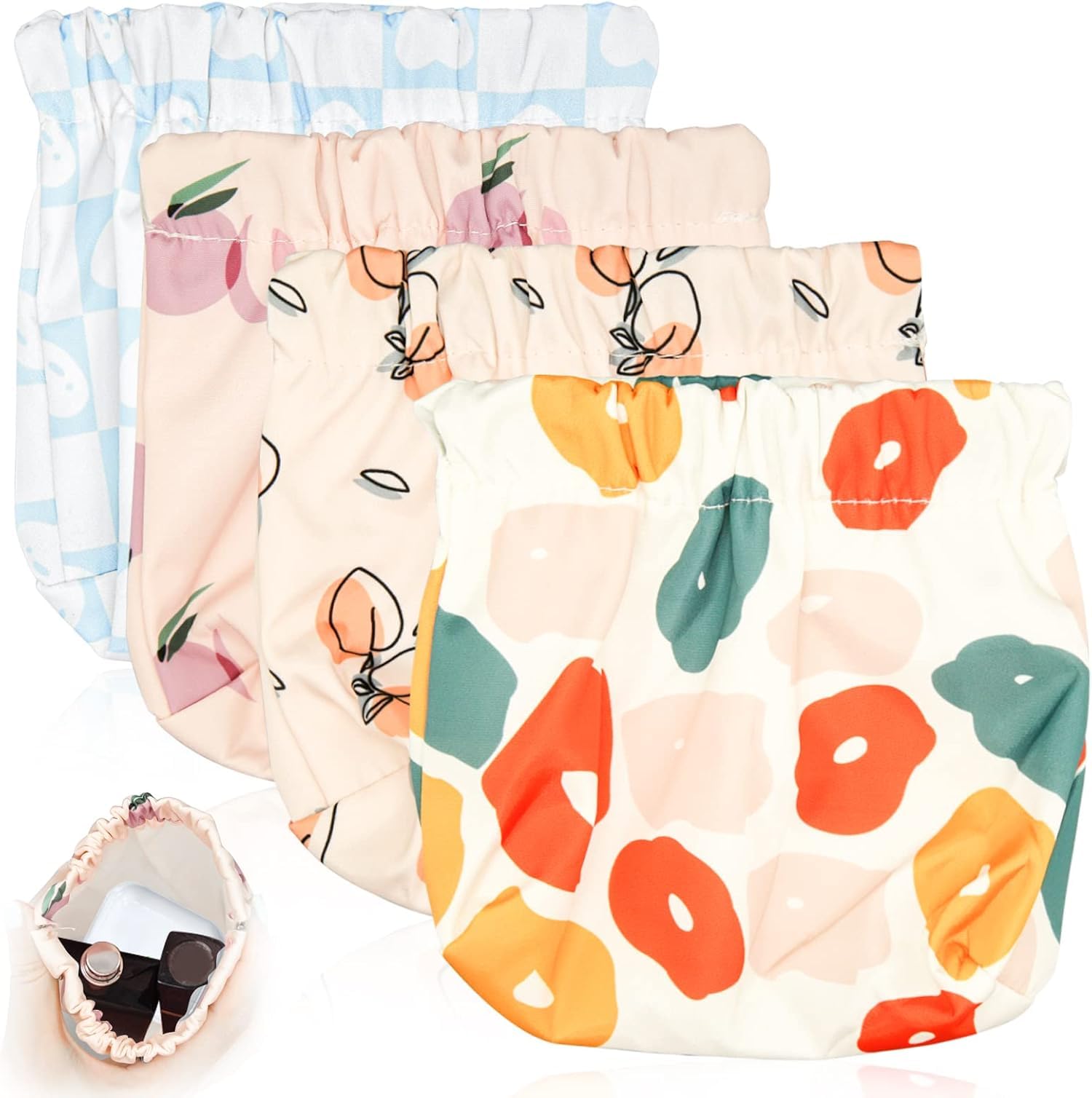 INOVERA (LABEL) 4 Pieces Small Makeup Pouches for Women, Girls - Stylish Portable Travel Cosmetic Pouch - Printed Mini Lipstick Coin Holder Purse (Multicolor)