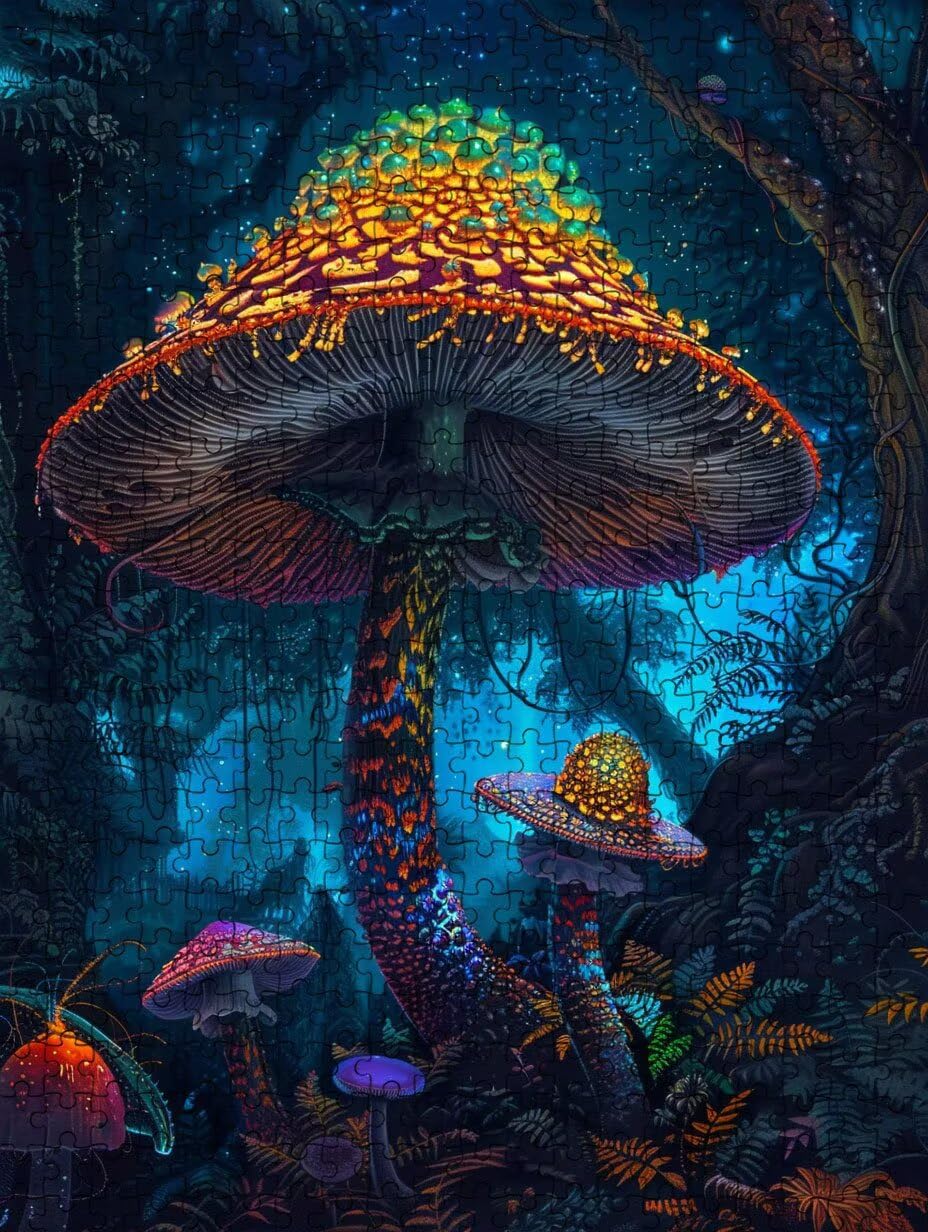 Abstrakcyjne Grzyby Puzzle 1000 elementów, puzzle dla dorosłych 1000, niemożliwe klasyczne układanki, gra rodzinna, drewniane układanki, do gry edukacyjnej wyzwanie, dekoracja ścienna prezent FNKL5