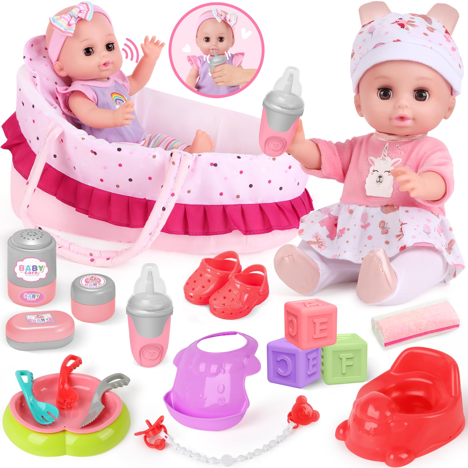 YOOHBERRYS Set di Bambola Bebè, Bambolotti Bambole e Accessori, Gioco di Ruolo Giocattoli, Realistico Giocattoli per Bambola Neonato con Vestiti, Set di Alimentazione, Compleanno Natale Regalo