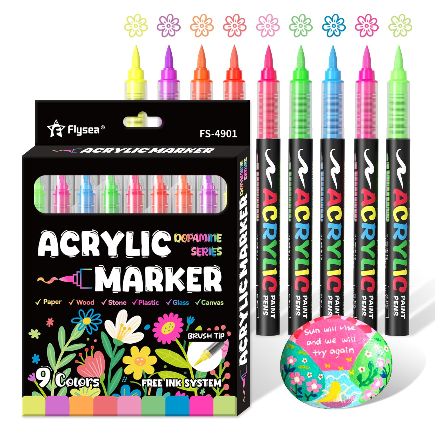 Alitastro 9 Dopamine Series Paint Pens Waterproof Brush Tip Acrylic Markers