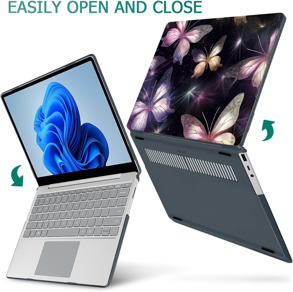 Mektron Case for 13.5" Microsoft Surface Laptop 5/4/3 with Metal Palm Rest Model 1951/1868, 2019/2021/2022 Release Plastic Hard Shell Cover with Screen Protector, Glittering Butterfly