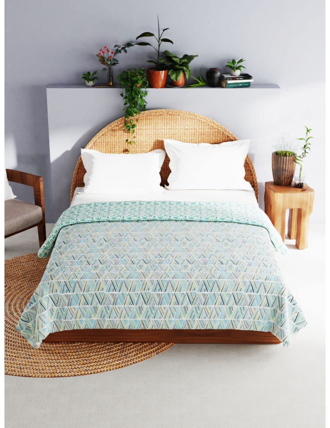 BIANCA Extremely Soft 100% Muslin Cotton Dohar with Pure Cotton Flannel Filling -1pc Double Size (Mezzo) | 100% Soft Muslin Dohar for | Size with Cotton Flannel Filling Geometric-Blue/Green-image-44