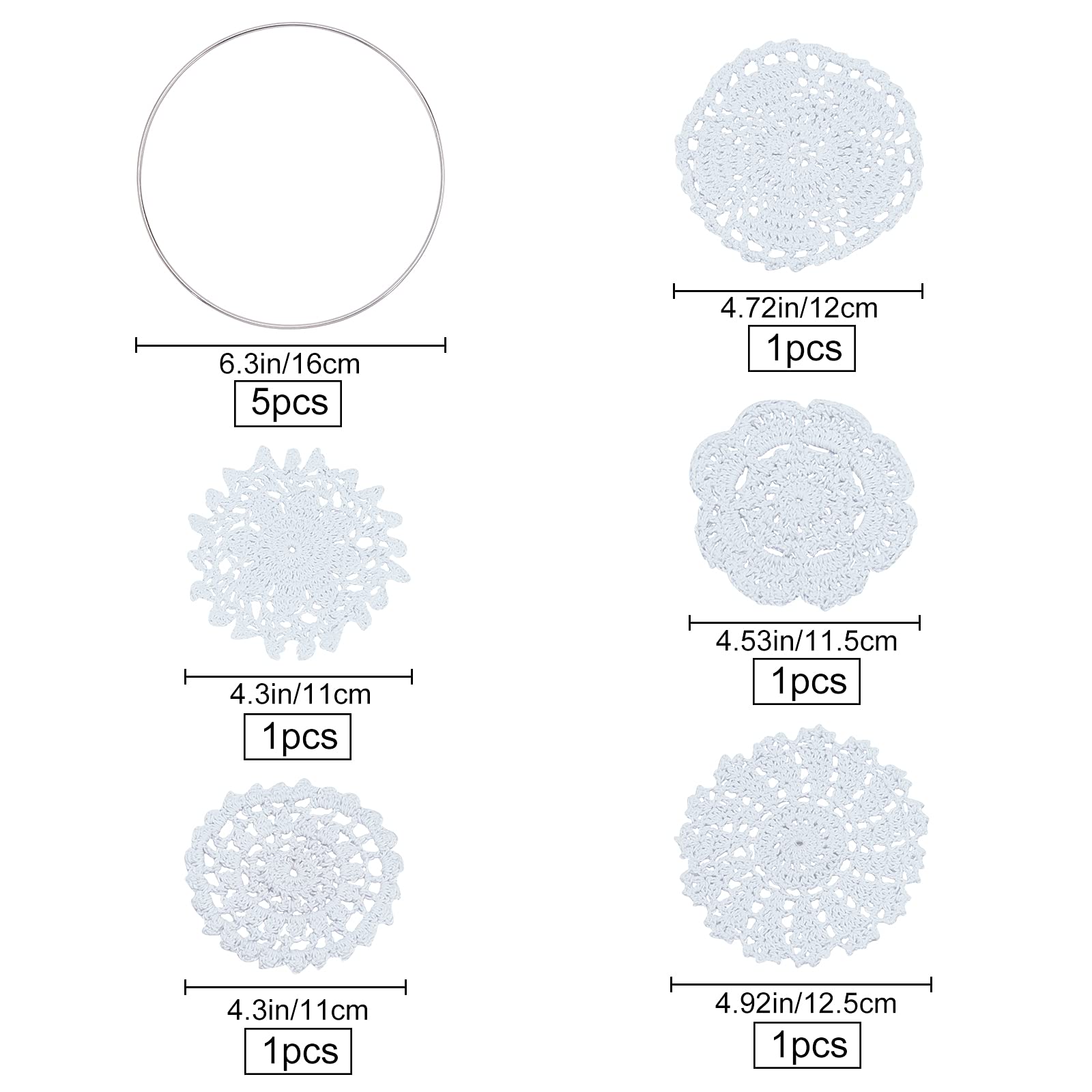 GORGECRAFT 6pcs Circular Dream Catcher Rings Metal Catcher Rings Hoops Doilies Cotton 4-5 inches Round Bisque Hand Made Round for DIY Making Home Wall Decoration Vintage Wedding Tea Party
