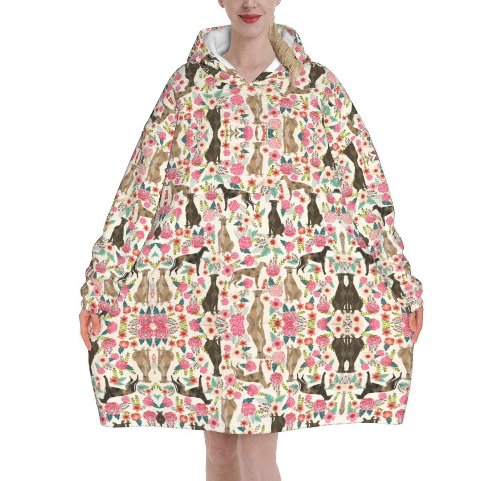 Poadnly Unisex As Picture Greyhound Dog Printed,Women's Oversized Wearable Blanket Hoodie, Blanket Sweatshirt,Flannel Pullover Blanket