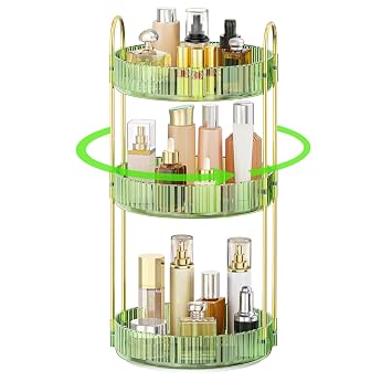 MOKANI 360 Rotating Makeup Organizer for Vanity, 3 Tier Perfume Organizer