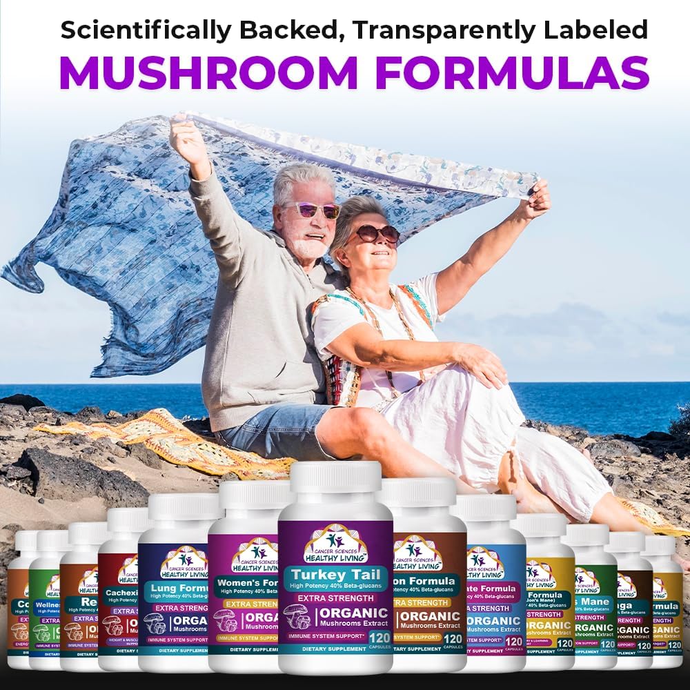 CANCER SCIENCES Turkey Tail Wellness Mushrooms Supplement, USDA Certified Organic Extract, Extra Strength 1,500 mg, High Potency 40% Beta-Glucans, Gut & Immune Support, Natural Digestive, 120 Capsules