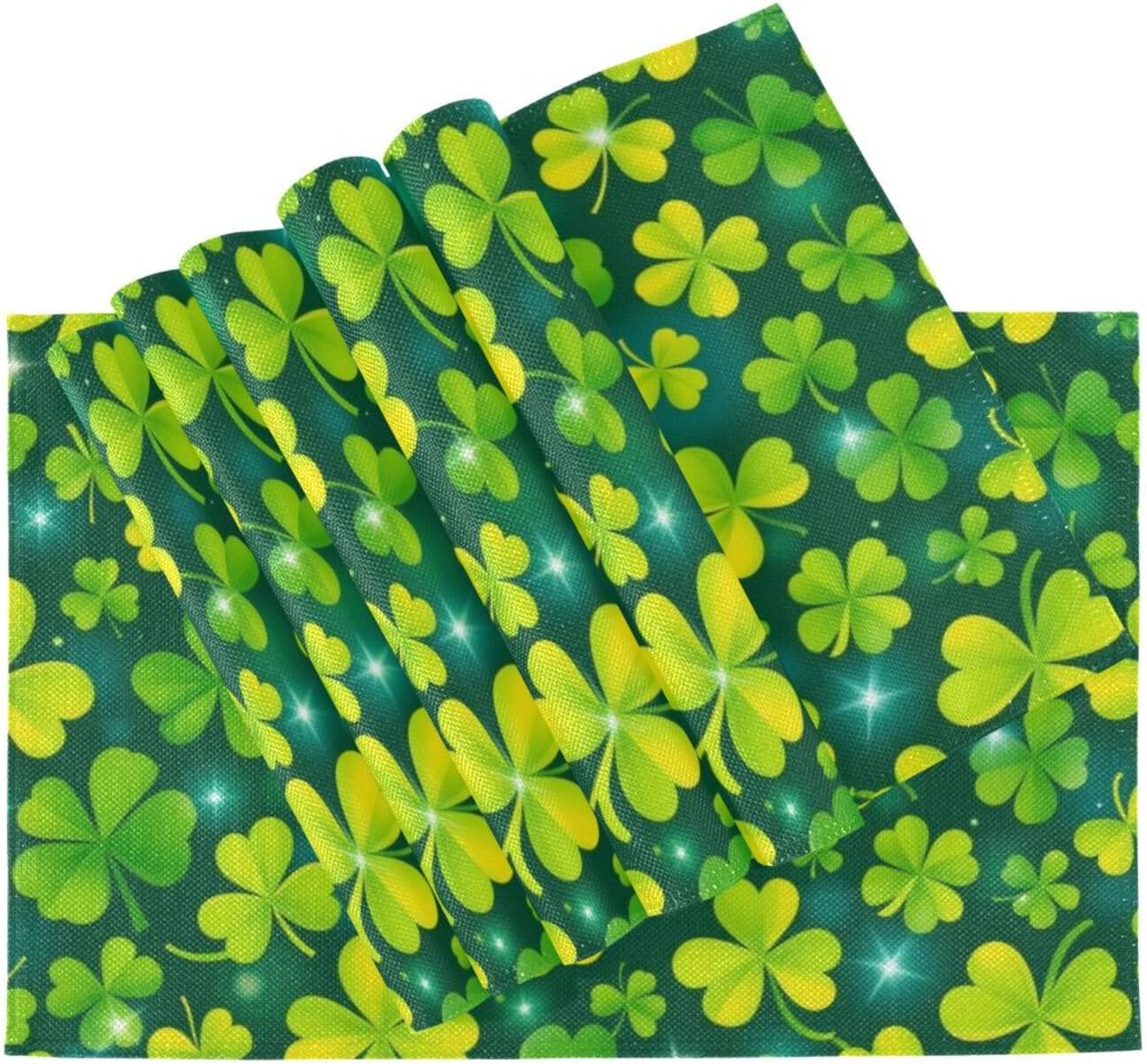 St. Patrick's Day Placemats Tables Mats Set of 6 for Kitchen Dining St Patrick's Shamrock Clover Tablemats Place Mats Farmhouse Table mats for Holiday Wedding Party Home