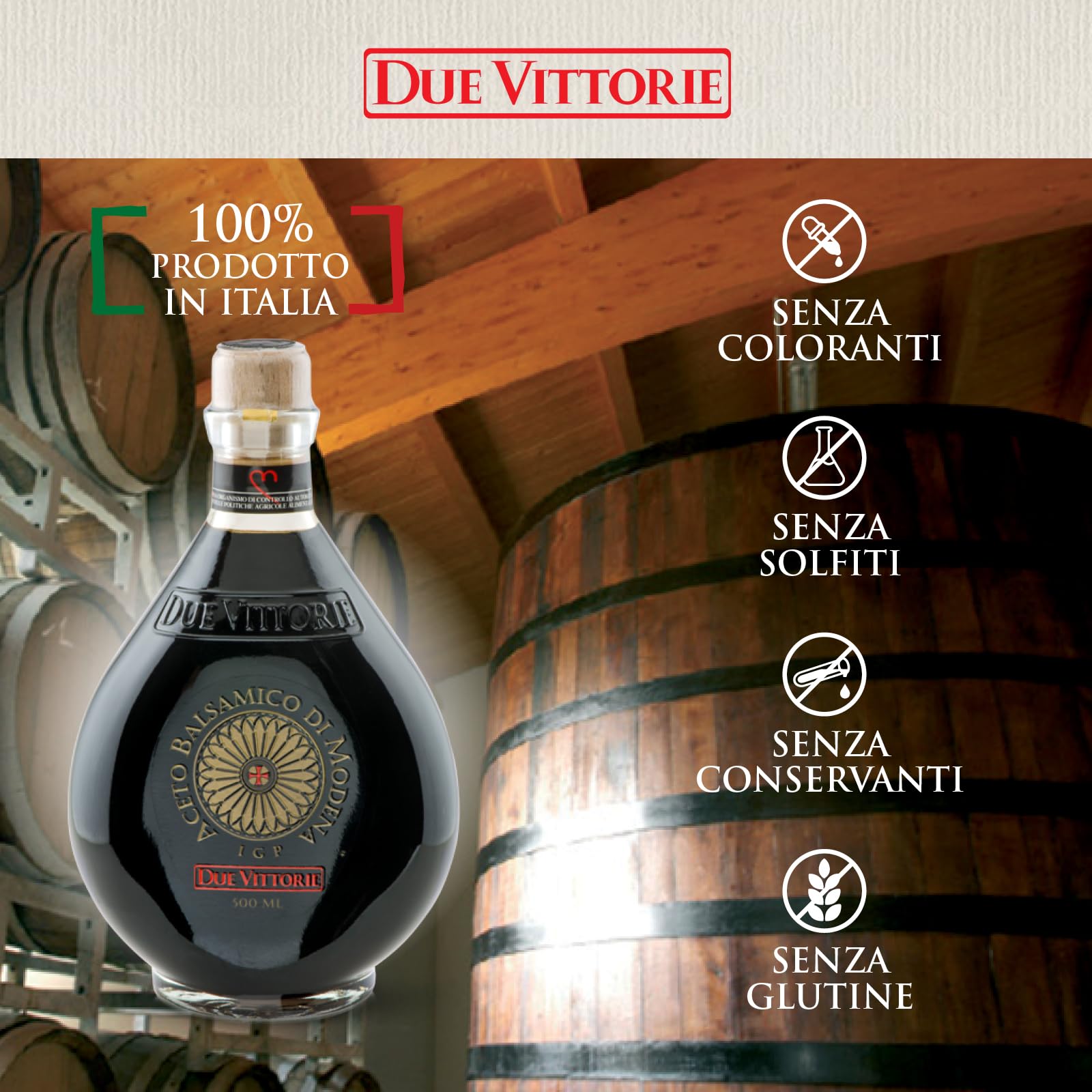 Due Vittorie - Balsamico-Essig aus Modena IGP Auswahl aus dichtem und vollmundigen Gold ohne Zuckerzusatz, Farbstoffe, konserviert und glutenfrei, süß-saurer Geschmack für süße und herzhafte Speisen