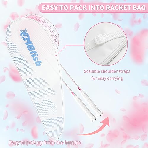 Miniatura 4 de Juego de raquetas de bádminton con 2 raquetas de fibra de carbono, 3 volantes, 2 cintas de agarre de raqueta de repuesto y 1 bolsa de bádminton,