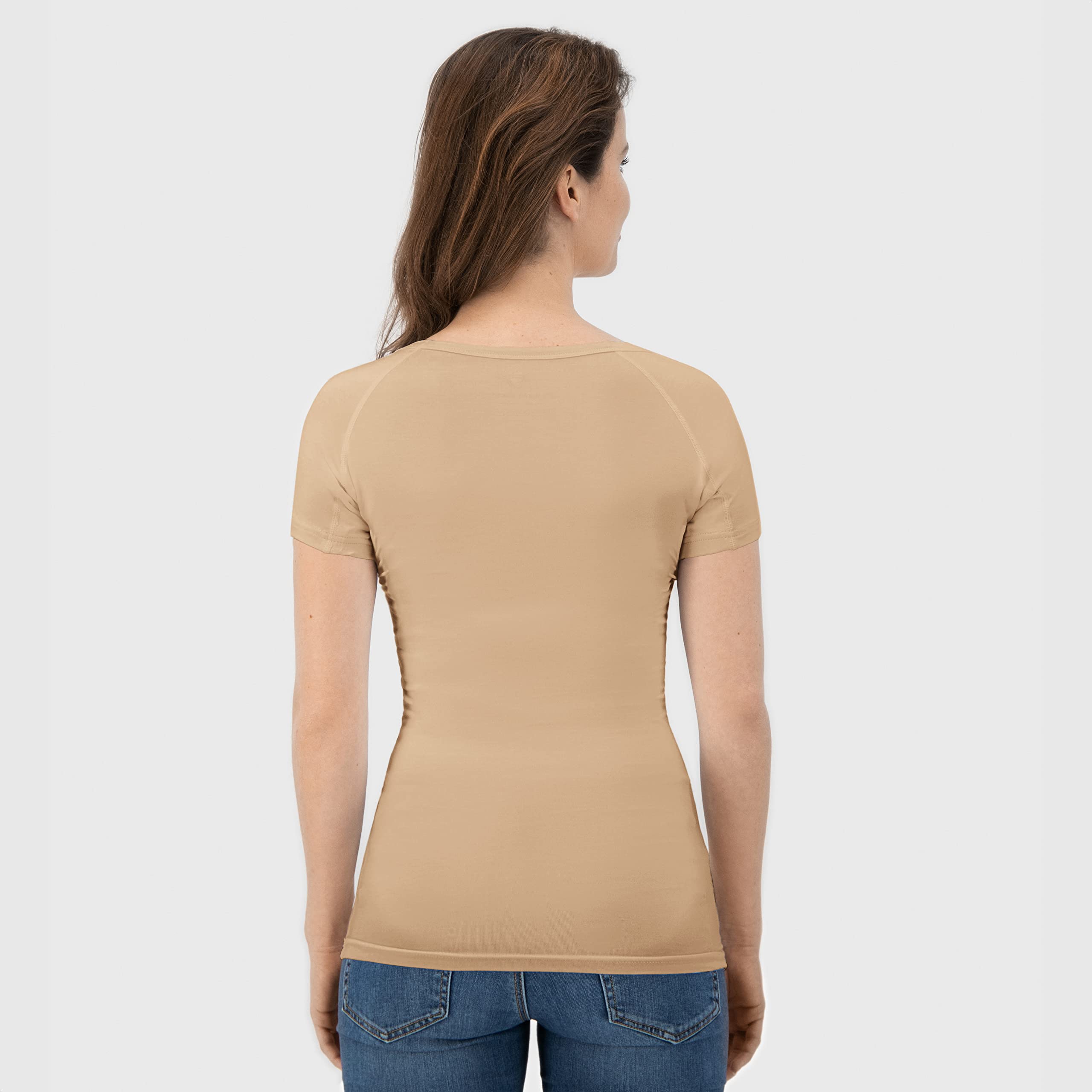 Maglia Anti Sudore - T-Shirt Contro Le Macchie di Sudore - Canotta antisudore - T Shirt Donna - con ArmPads PRO e Trattamento Silver - Donna - Girocollo