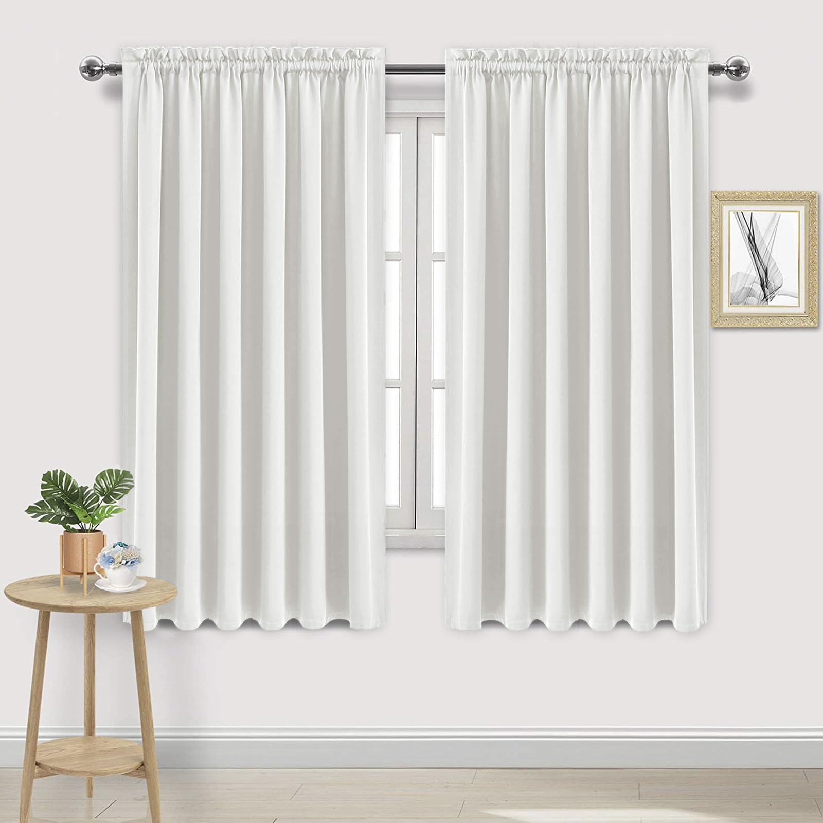 DWCN Blackout Curtains for Living Room Thermal Insulated, Energy Saving & Noise Reducing Bedroom Curtains, Ivory, W 70x L 63 Inch, Set of 2 Rod Pocket Curtain Panels