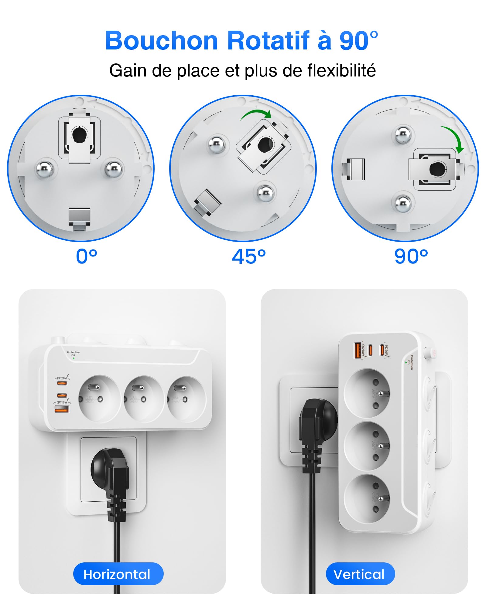 Listwa Zasilająca 3 Gniazdo, PD20W Wielokrotne Gniazdo z Wyłącznikami,Listwa Zasilająca Przeciwprzepięciowa 3 Gniazda Elektryczne,Rozdzielacz Elektryczny Adapter do Gniazdka z Type-c,Biały