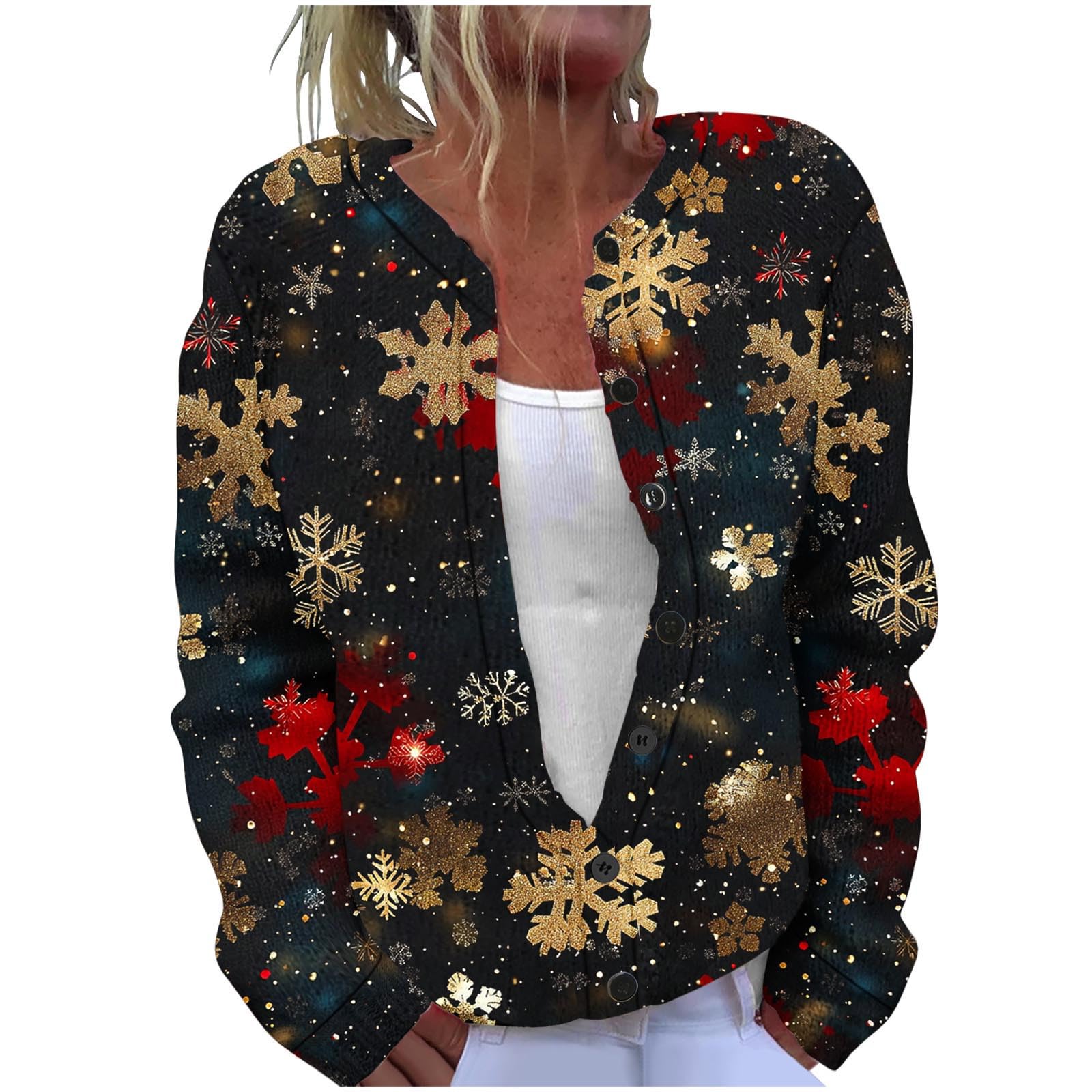 Christmas Cardigan for Women Cute Funny Xmas Soft Long Sleeve Casual Knitted Open Front Cardigans Lightweight Sweaters