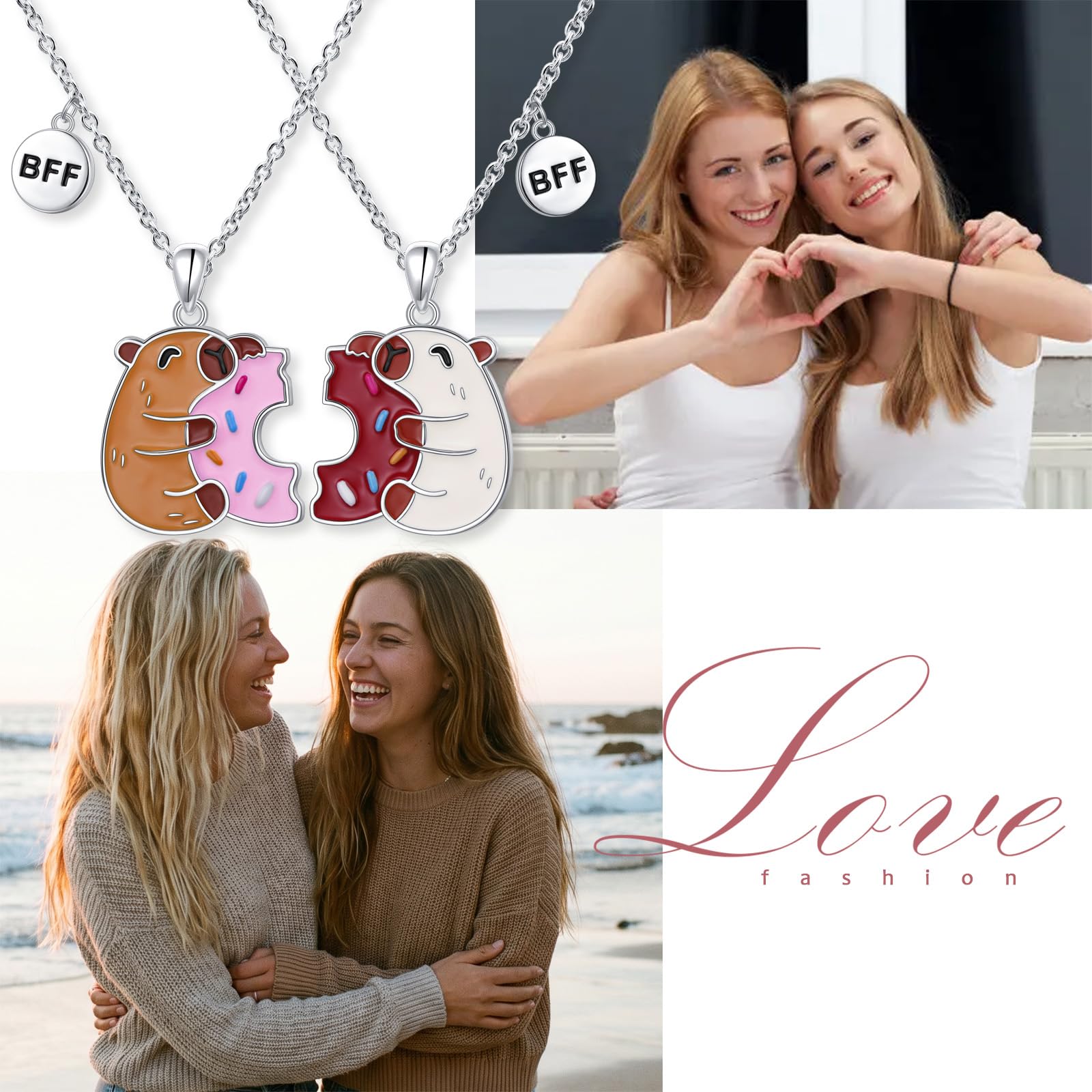 Capybara Freundschaftskette 925 Sterling Silber Niedliche Donut Capibara BFF Passende Anhänger Halskette Set für 2 Mädchen Hypoallergenic Capybara Freundschaftsschmuck Geschenk für Beste Freunde
