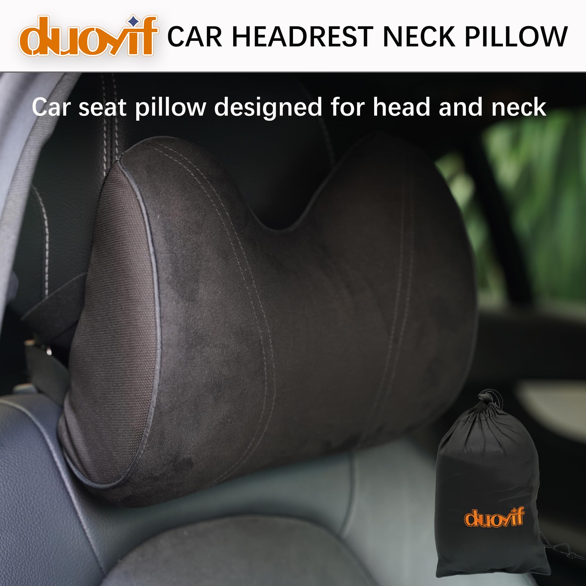 duoyif Cuscino Poggiatesta Auto, Regolabile Cuscino Cervicale in Pelle Scamosciata e Memory Foam, Poggiatesta Guida Confortevole, Supporto per il Collo, Supporto Testa per Sedile Auto 1pezzo