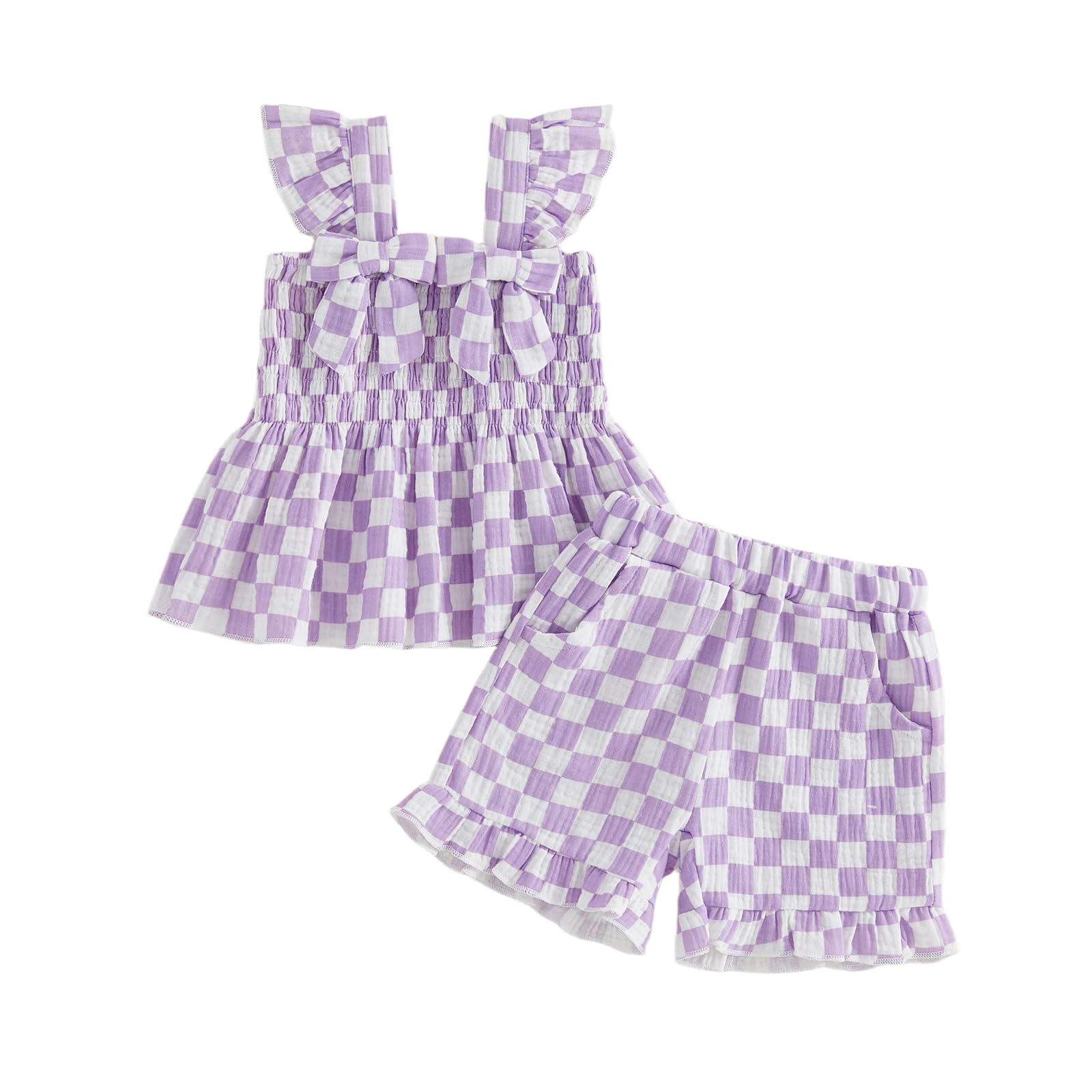 Toddler Baby Girl Summer Clothes Infant Girl Plaid Outfit Strawberry Ruffle Gingham Shirts Dress Tank Top Shorts Set — view 24
