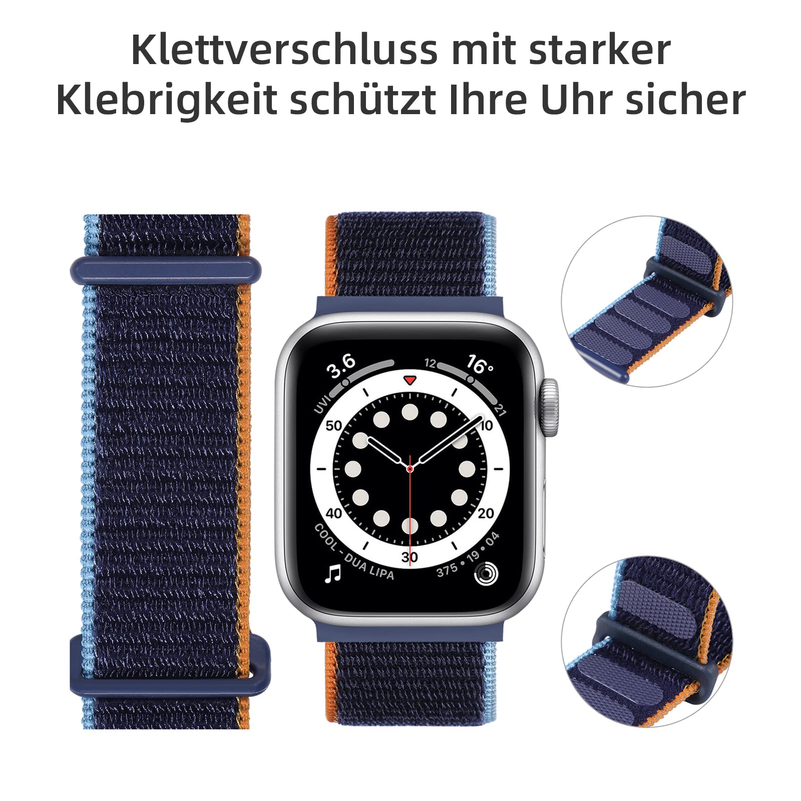 Maledan Nylon Cinturino Compatibile con Apple Watch Cinturino 38mm 40mm 41mm 42mm 45mm 49mm, Regolabile Sport Cinturino Compatibile con iWatch Series 9 8 7 6 5 4 3 2 1 SE, 38mm/40mm/41mm, Blu
