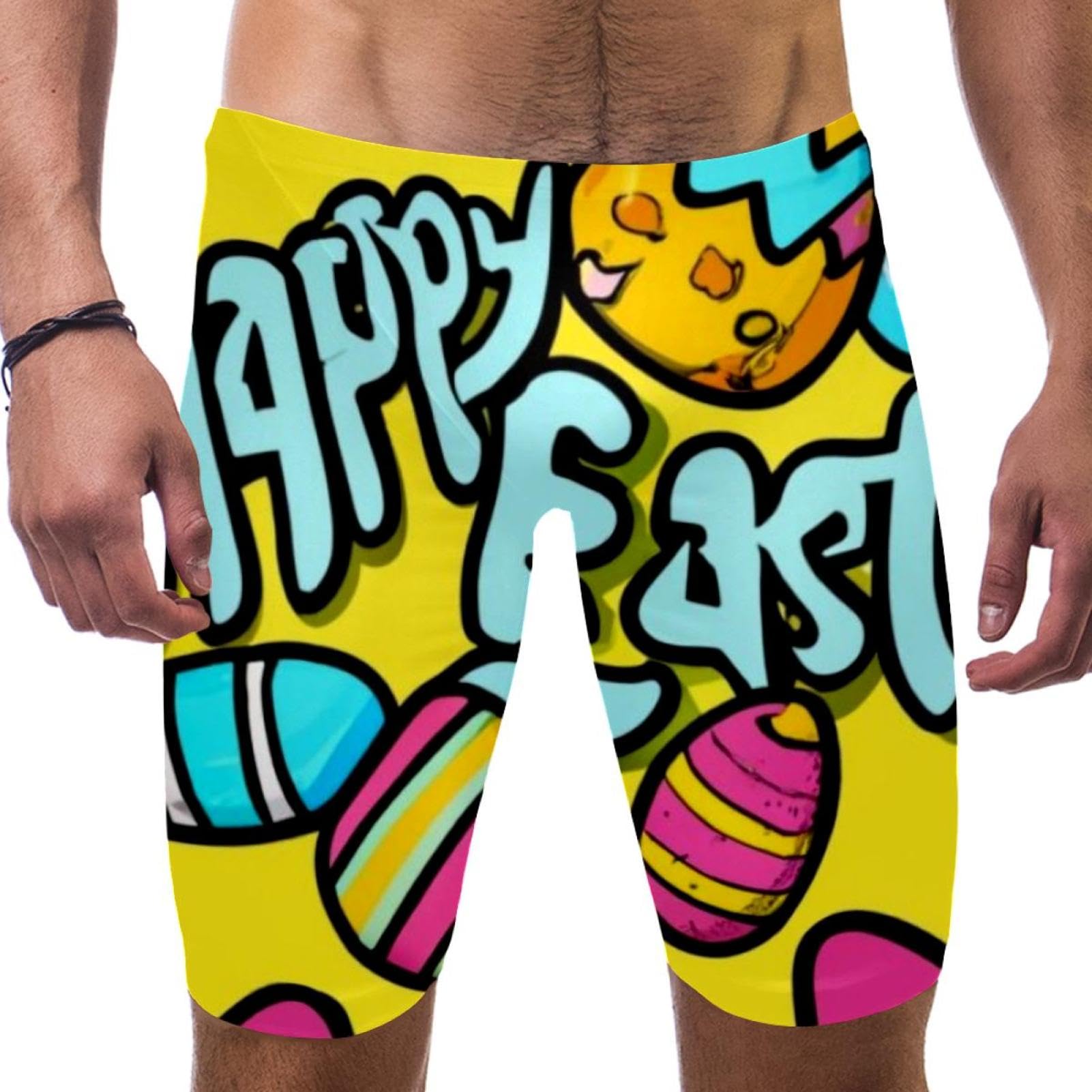 Happy Easter Swimsuit for Men & Boys,Competition Lap Swim Suit, Square Leg Endurance Training Multicoloured