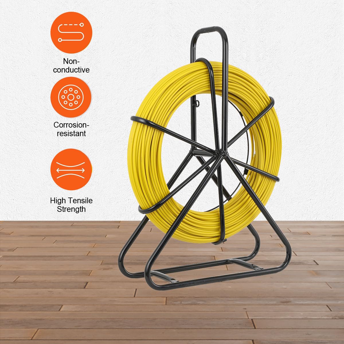 Sonda Passacavi in Fibra di Vetro 6mm x 130m Estrattore a Nastro per Cavo Elettrico con 3 Teste di Trazione e Supporto in Metallo Strumento di Installazione del Cavo Elettrico in Fiberglass